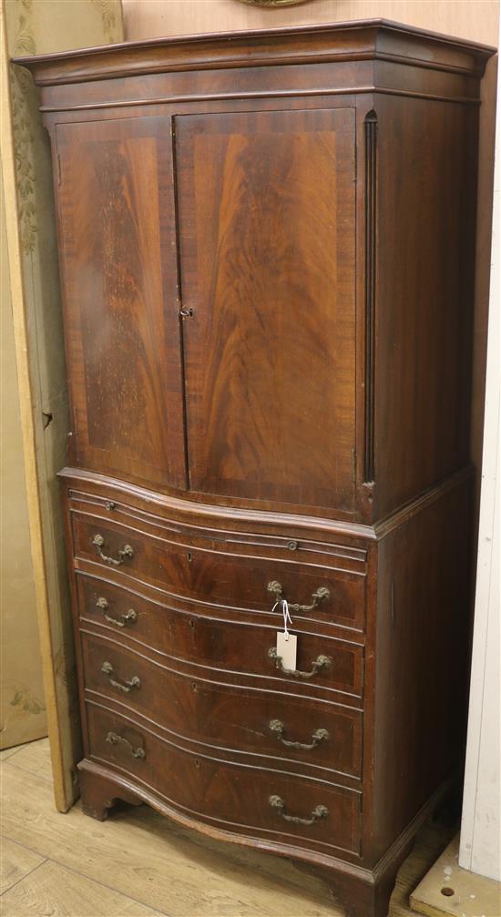 A mahogany bow front chest on stand, H.151cm